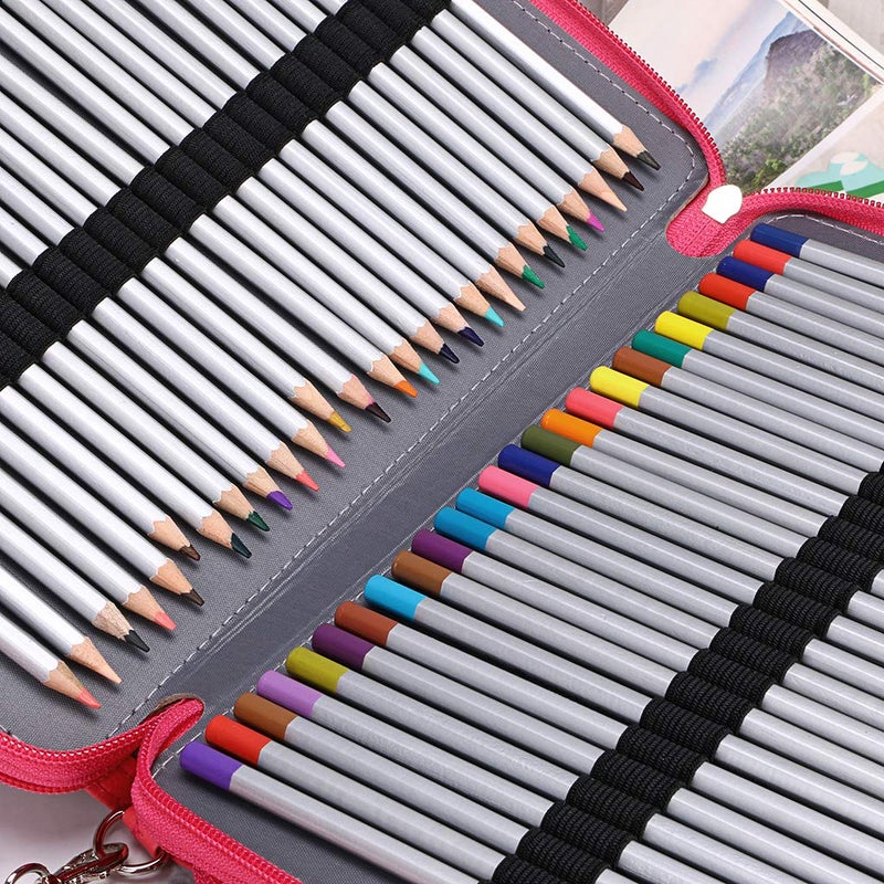 BTSKY 200 Slots Colored Pencil Organizer - Deluxe PU Leather Pencil Case Holder With Removal Handle Strap Pencil Box Large for Colored Pencils Watercolor Pencils (Pink) - Image 5